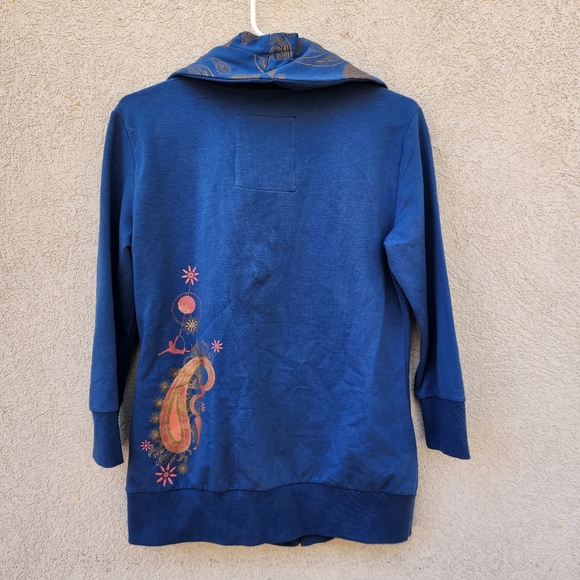 CIRQUE DU SOLEIL Women's Jacket Medium Blue Shawl Collar Gold Paisley Floral - Picture 7 of 13